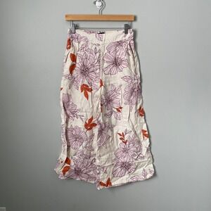 RACHEL Rachel Roy Floral Wide Leg Pants Cream Orange 100% Linen Women's Small